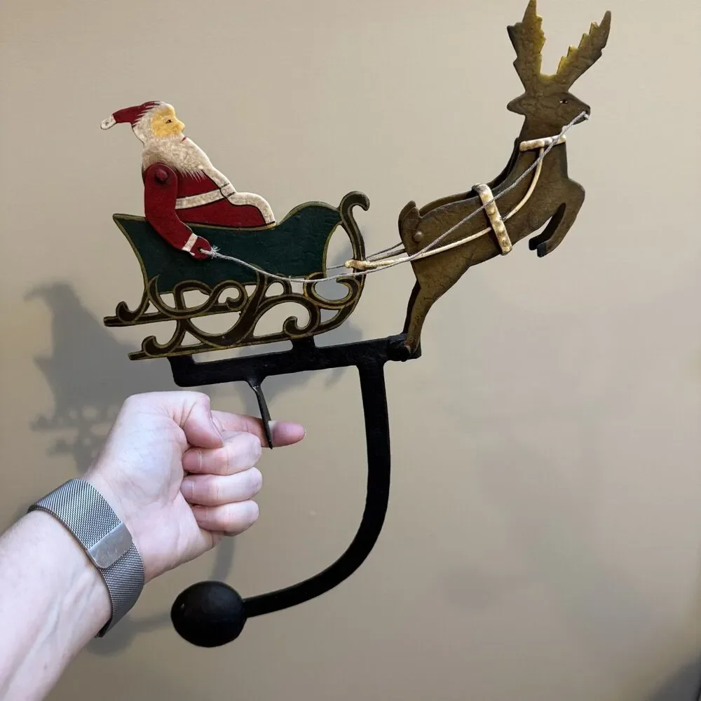 Vtg Balance Pendulum Sculpture Folk Art Christmas Santa Claus Reindeer NO Stand